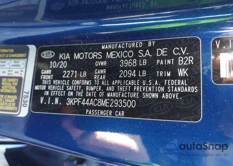 2021 Kia Forte Gt z USA, uszkodzony, nr VIN 3KPF44AC8ME293500